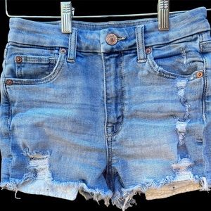 American Eagle Super Stretch, Curvy Hi Rise Shortie / Size 0 / Blue Jean Color